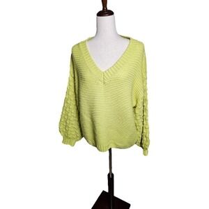 Blu Pepper Yellow Chunky Sweater Oversized Textured Statement Sleeves Size S